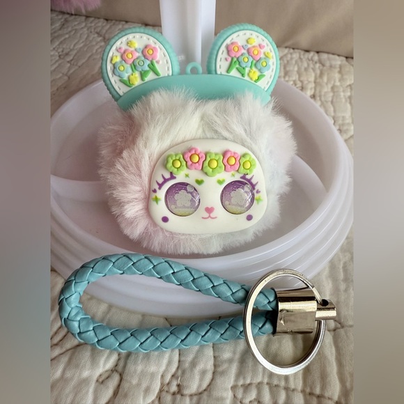 Cute Bear keychain with blue and purple details with Braided Strap - Picture 2 of 4